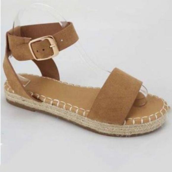 BAMBOO Shoes - Tan Platform Espadrille Open Toe Sandals Size 8
